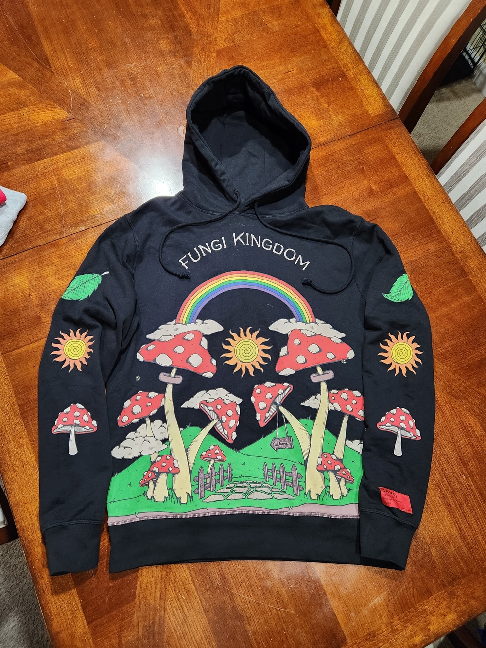 CHNGE Black Fungi Kingdom Mushroom Graphic Hoodie Men Large